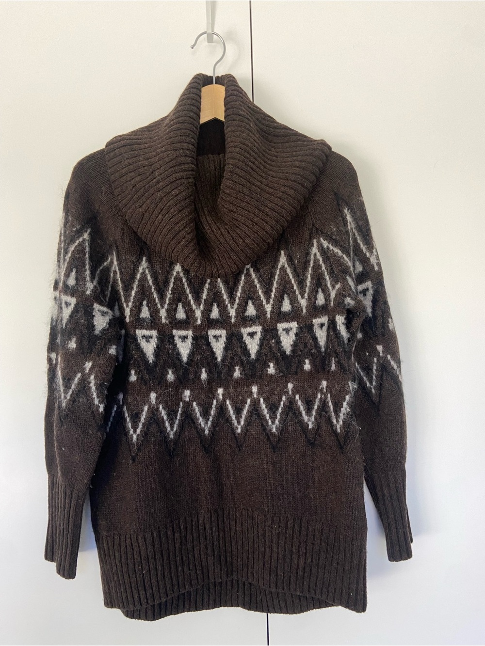 BANANA REPUBLIC Brae Fair Isle Cowl Neck Sweater XS Chocolate Brown Wool Cashmer